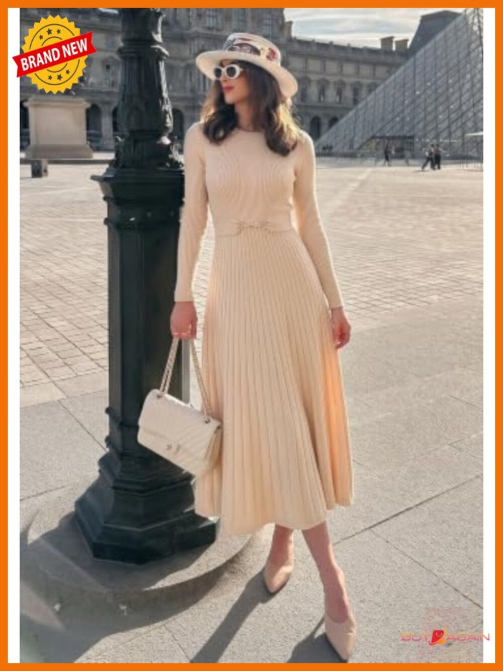 Womens Knit Midi Sweater Dress Long Sleeve Pleated Belted Fall - Picture 2 of 6